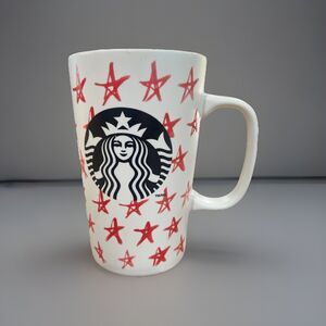 Starbucks Stars Red White Black Mermaid Logo Ceramic Coffee Mug Cup 16 oz